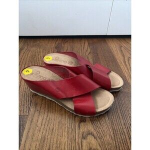 YOKONO Women's Red Leather Cork Wedge Sandals Size 9 New without tags